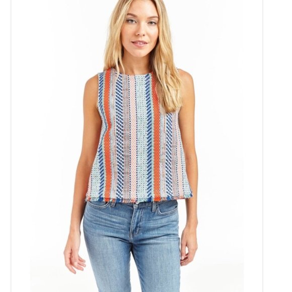 Anthropologie DREW Striped Marisol Button Back Tank | Orange Blue | Size Small - Picture 9 of 9